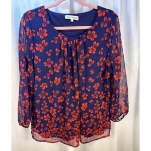 Women's Large Blue Red Floral Emily Daniels Blouse